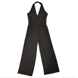 Contempo Casuals Halter Top Romper Jumpsuit Sz Small Black Wide Leg VTG 90s